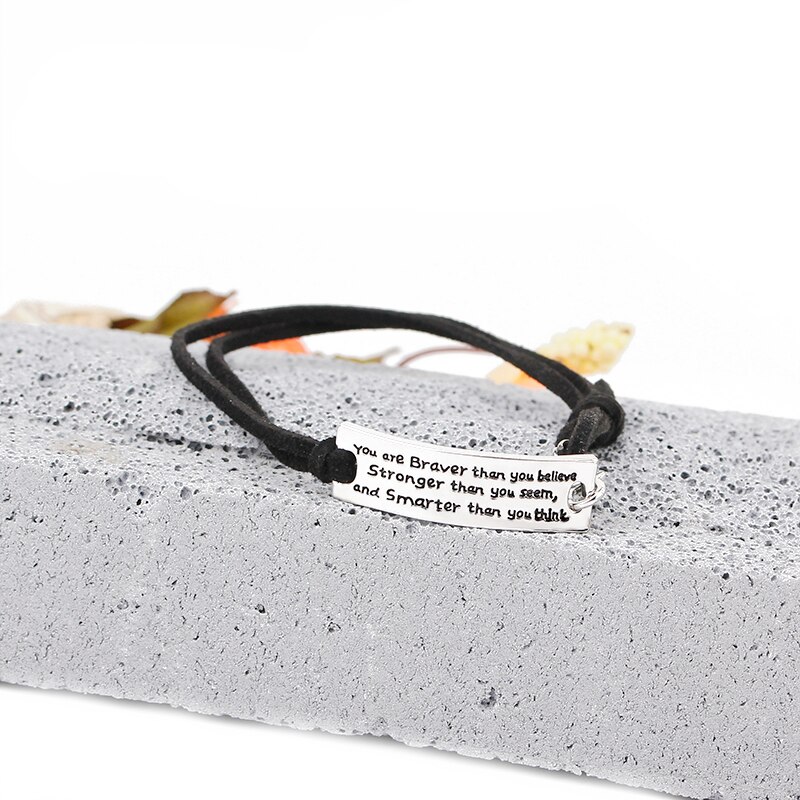 【VisioN Shop】You are braver you stronger than you seem and smarter than you think Bracelets letter Leather Bangles men. 