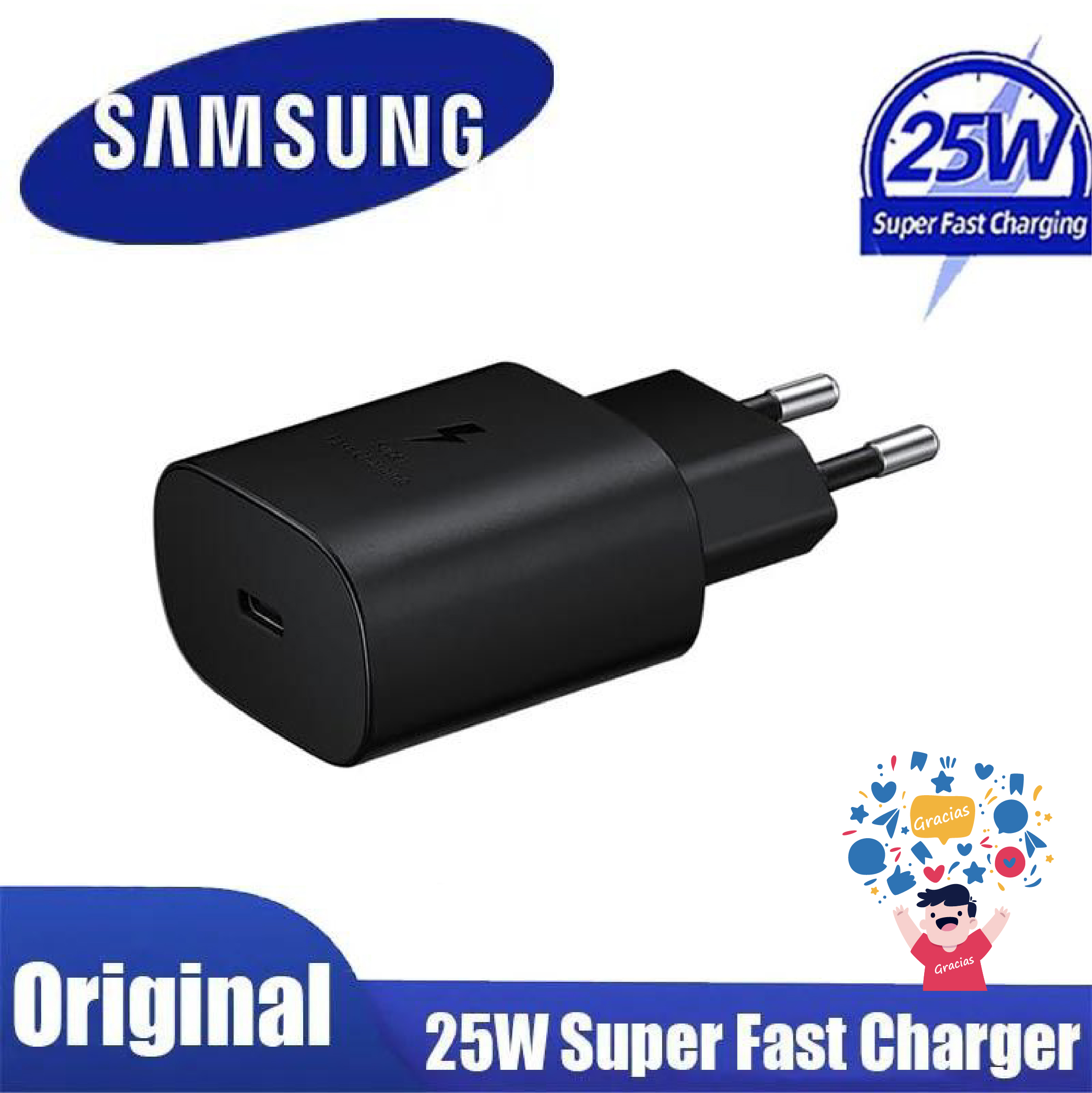 Samsung Original 25W Single Port, Type-C Fast Charger, (Cable not Included), Black Samsung Original 25W Single Port, Type-C Fast Charger, (Cable not Included), Black