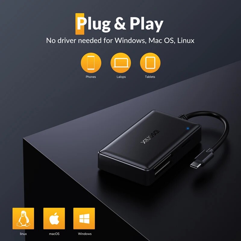 iDsonix Card Reader 4 in 1 USB 3.0 Card Reader 5Gbps Transfer Speed Support Mirco SD/SD/CF/MS Memory Card Adapter for Laptop PC. 