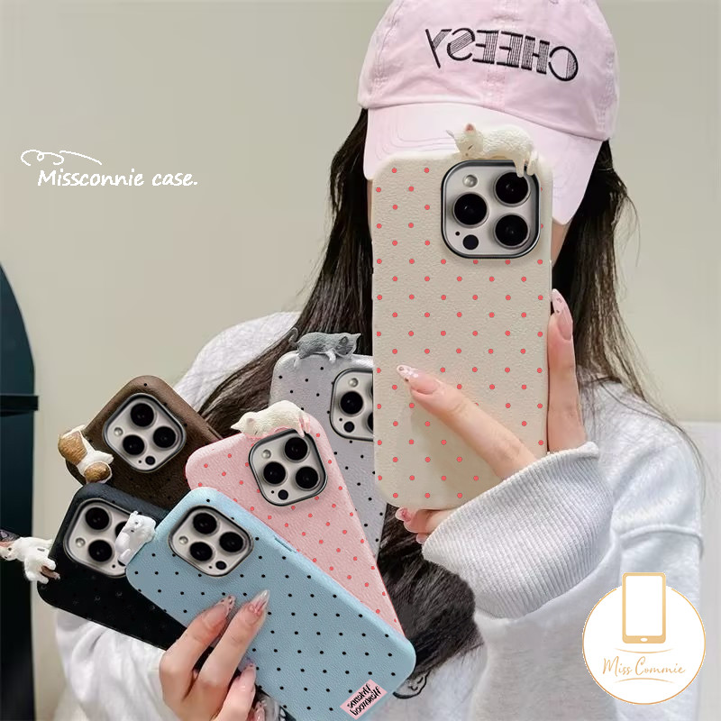 Creative Pink Dots Cat Case for Realme C63 C35 C65 C61 C53 C67 C51 C55 C15 Note 60 50 C20 C25 C31 C30 C21 C11 C17 C25Y C3 C21Y 11 12 5s 6i 7i 5i 5 Narzo 20 3D Doll Cute Cat Case. 