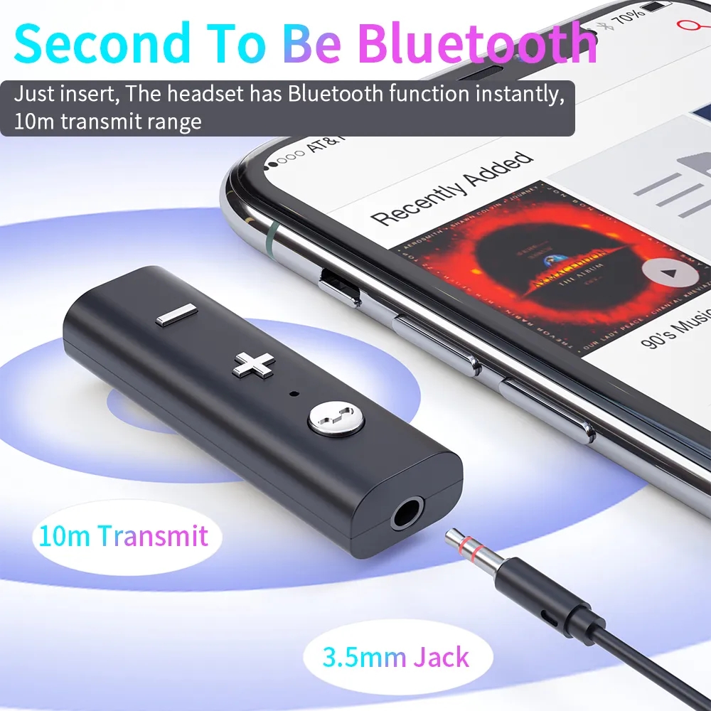 Essager USA Standard Certifications Bluetooth 5.0 Equipped Microphone Headsets Adapter Wireless Bluetooth Compatible With OMTP CTIA Headphone Plugs Receiver For 3.5mm Jack Earphone Aux Bluetooth Transmitter Audio Lightweight With Clip Headphone. 