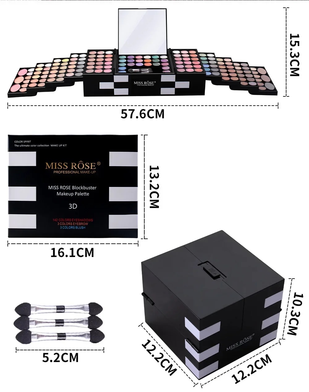 Miss Rose Makeup Case Set Kit-Ultimate Color Combination-Holiday Gift Set Cosmetic Eye Shadow Lip Gloss Blush Brow Combo Palette JokeT. 