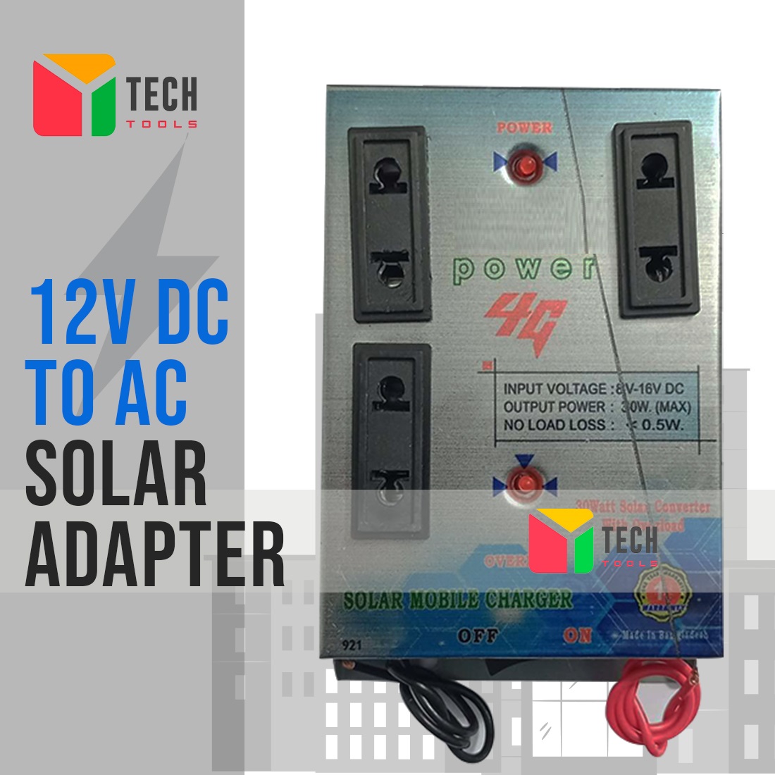 Solar Mobile Charger Power Converter- 12V to 220V Power Inverter (15W-25W) Approximate (3 Socket Version)