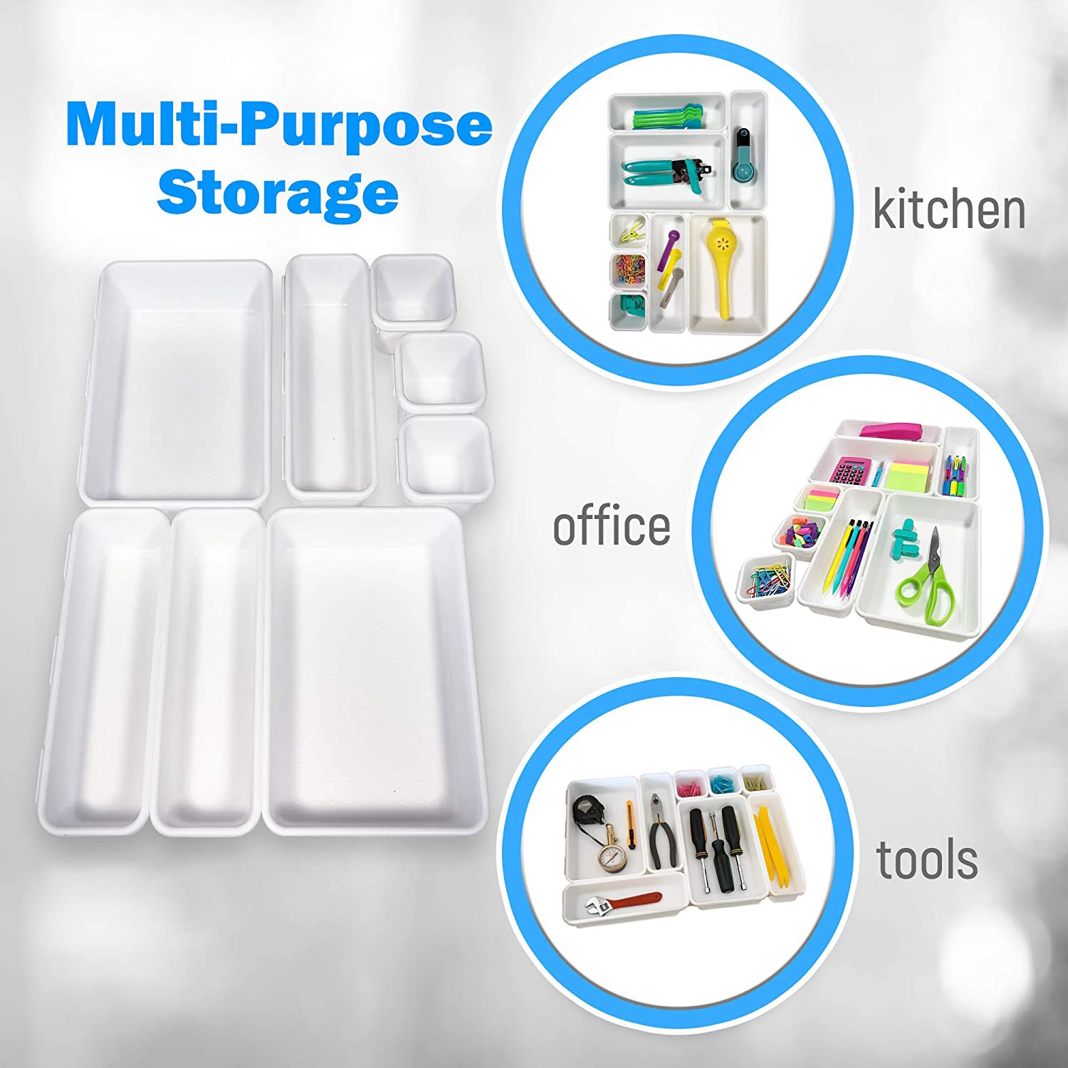 Drawer Organizer (8 PCS) -Tray Drawer Dividers Snap Together. 