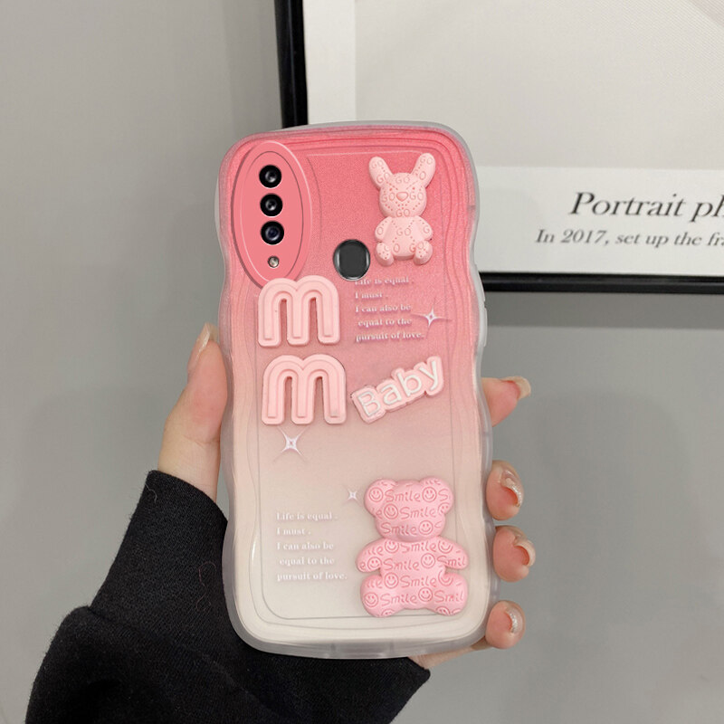 AnDyH Phone case For Samsung Galaxy A20S Case 3D Letters Bear Cute Cartoon Design Camera Protection Premium Gradient Soft Silicone Shockproof Casing Protective Back Cover Couple Cases. 