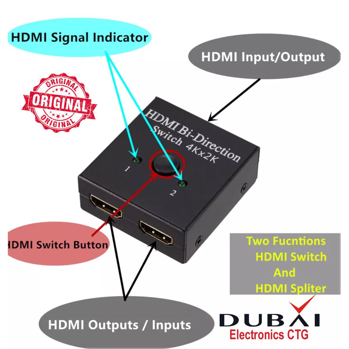 1 in 2 Out HDMI Splitter HDMI Switch Switcher Amplifier 1080P 4Kx2K HDMI Switcher 2 Ports Bi-directional 1X2 2X1 Split