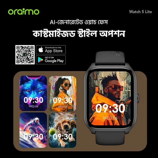 Oraimo Watch 5 Lite OSW-804 Black Bluetooth Calling Smart Watch. 