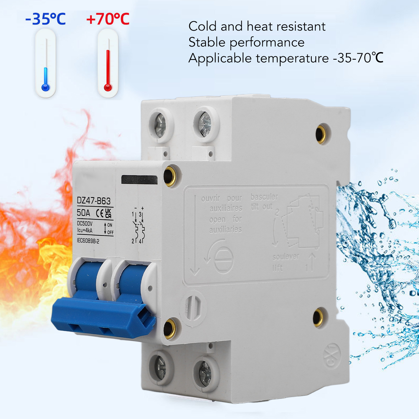 2P Circuit Breaker, Short Circuit Protection Switch DC 500V 50A Multifunctional for Ship Power System. 