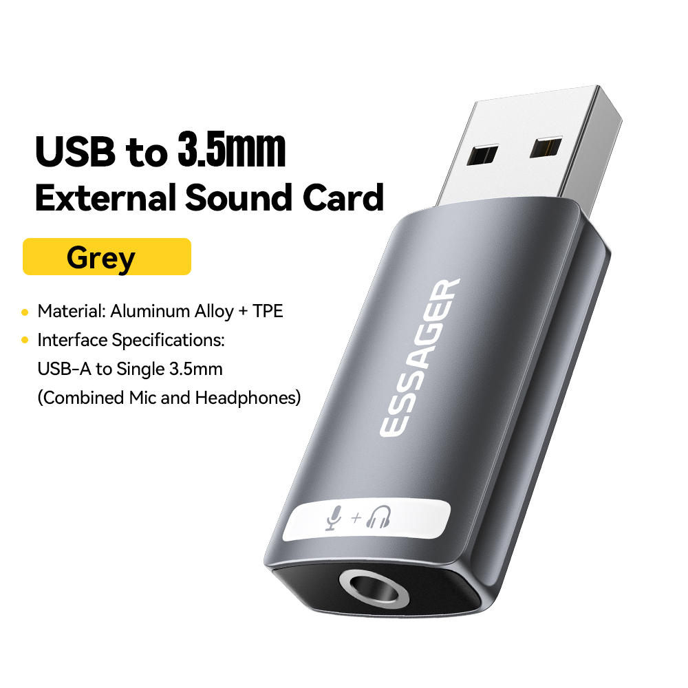 Essager USB Sound Card External 3.5mm USB Adapter Mic Headphone Audio Adapter Speaker Interface For Laptop Computer PS5 PS4. 