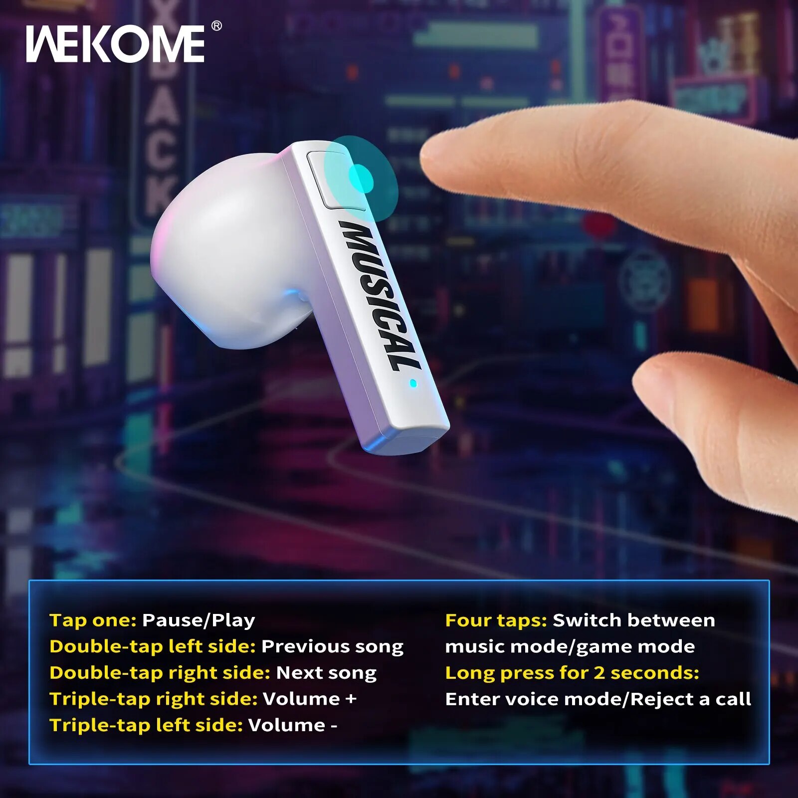WEKOME Wireless Bluetooth Earbuds Mecha Style Music Earphones, Rail Slider Opening, Low Latency Finger Touch Control for Gamer. 