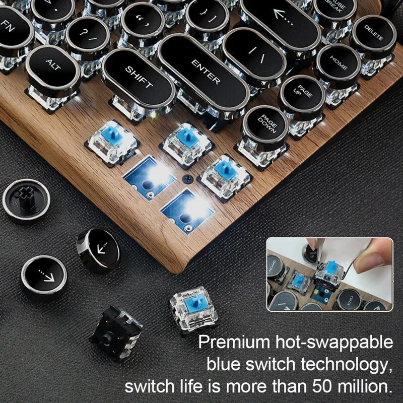Retro Typewriter Keyboard Wireless Bluetooth Mechanical Keyboards 83 Keys Computer Keyboard For Laptop PC Gaming. 