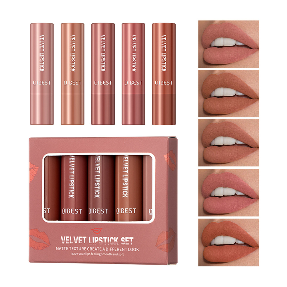 QIBEST Matte Velvet Matte Lipstick Set Non-sticking cups, non-fading, easy to color, moisturizing, long-lasting lipstick makeup