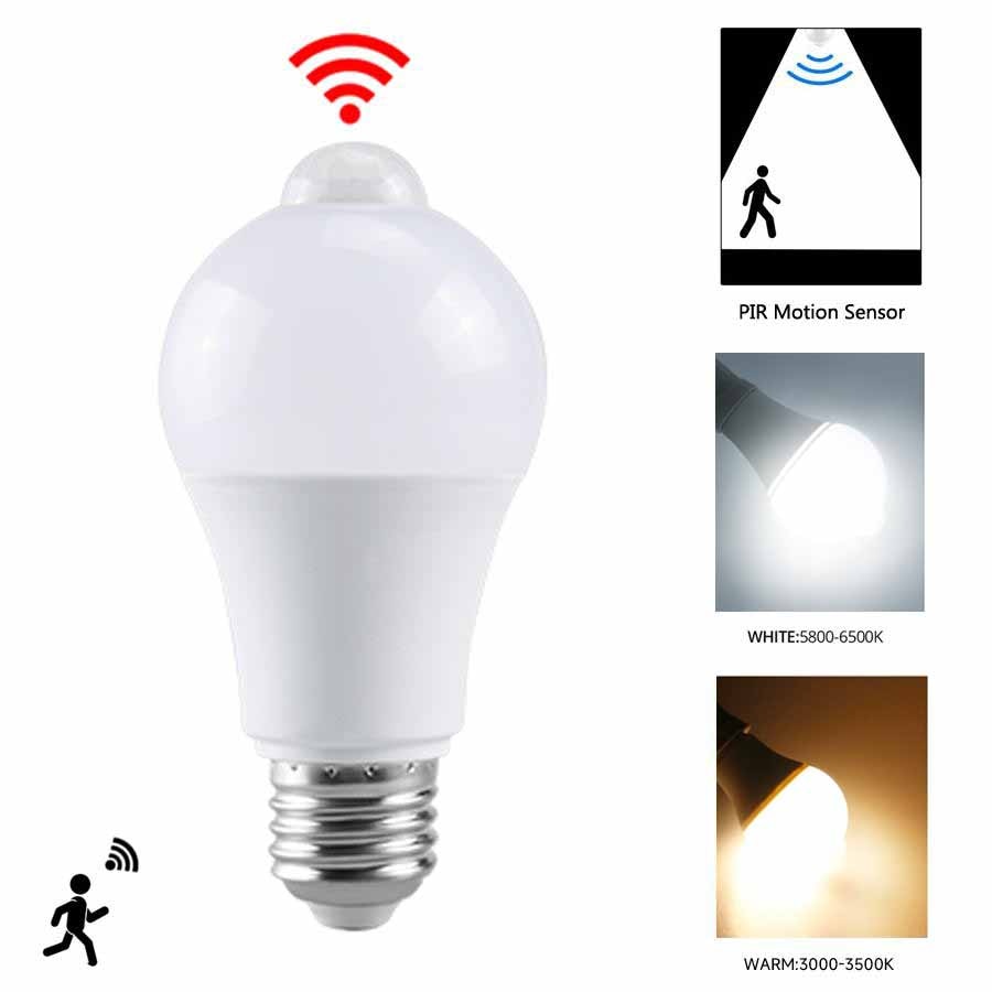 E27/B22 LED Motion Sensor Bulb LED Lamp B22 PIR Sensor Light Bulb Auto ON/OFF Night Light for Porch Stairs Garage Security Lights