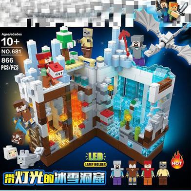 Minecraft LEGO Building Blocks with LED Light Brick Set Children's Lego Building Brick Toy Lava Cave With LED Light Glowing (866+pcs). 