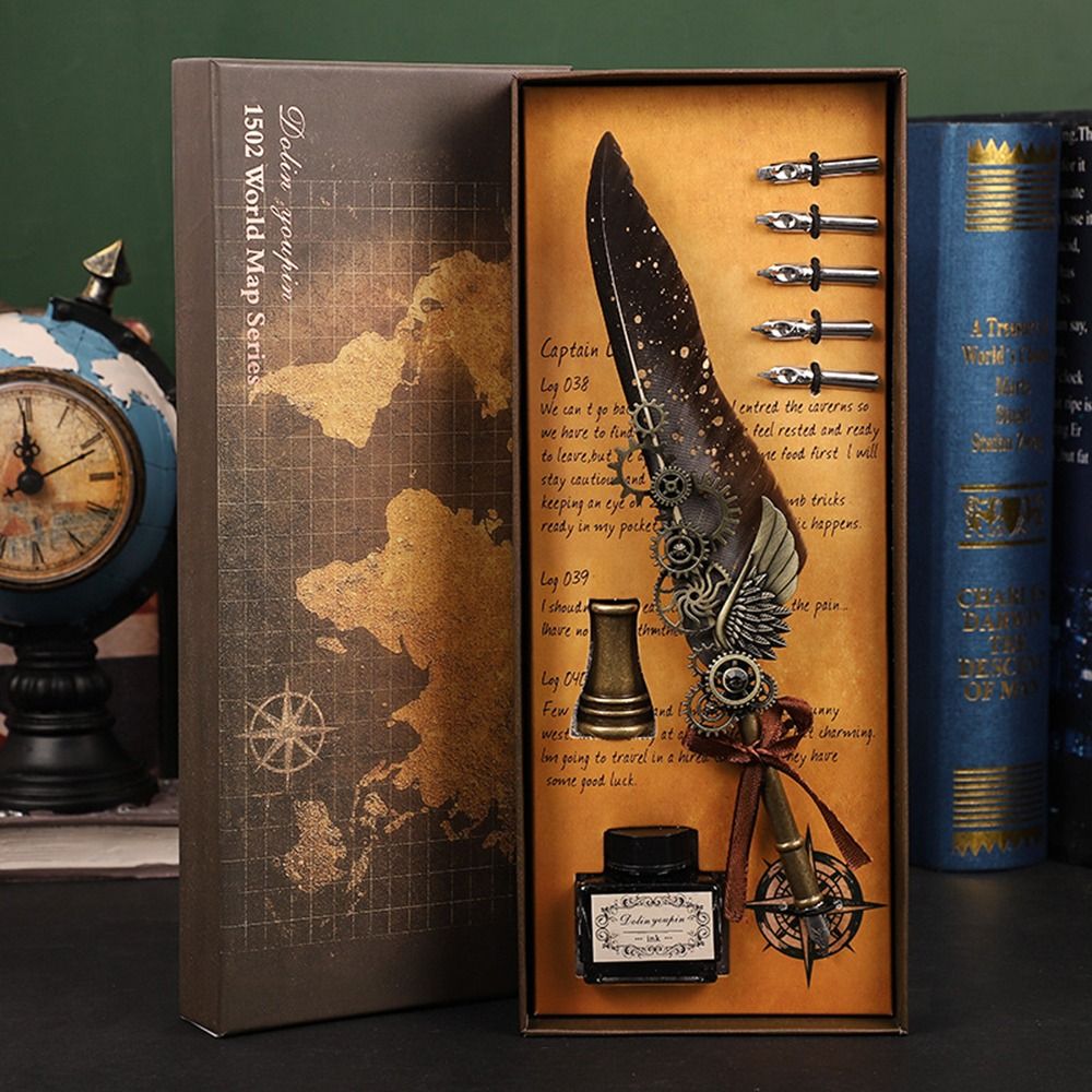 Fashion Punk Style Quill Fountain Pen Writing Set Mechanical Creative Dip Pen Multicolor Vintage Writing Ink Set Student