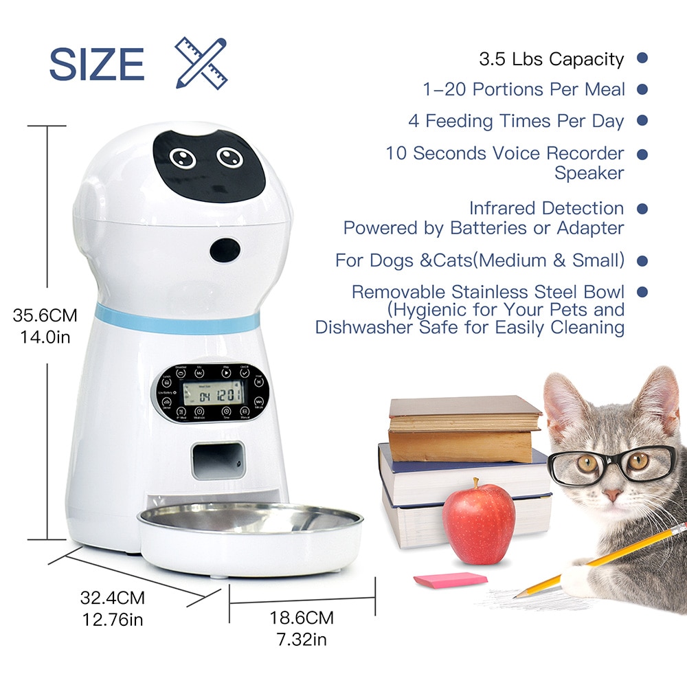 Automatic Pet Feeder  Bowl 3L Pet Food Dispenser Feeder Vending Machine Large   4 Meal Voice Recorder &Timer - Pet Feeder - EU Plug. 