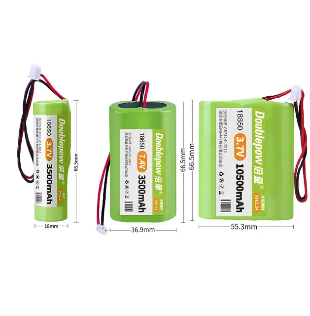 Doublepow PCB Protected 1S1P 3.7V 18650 2200mAh Lithium ion Rechargeable Battery Pack for Toys, AC/DC LED Bulb - 1 piece. 