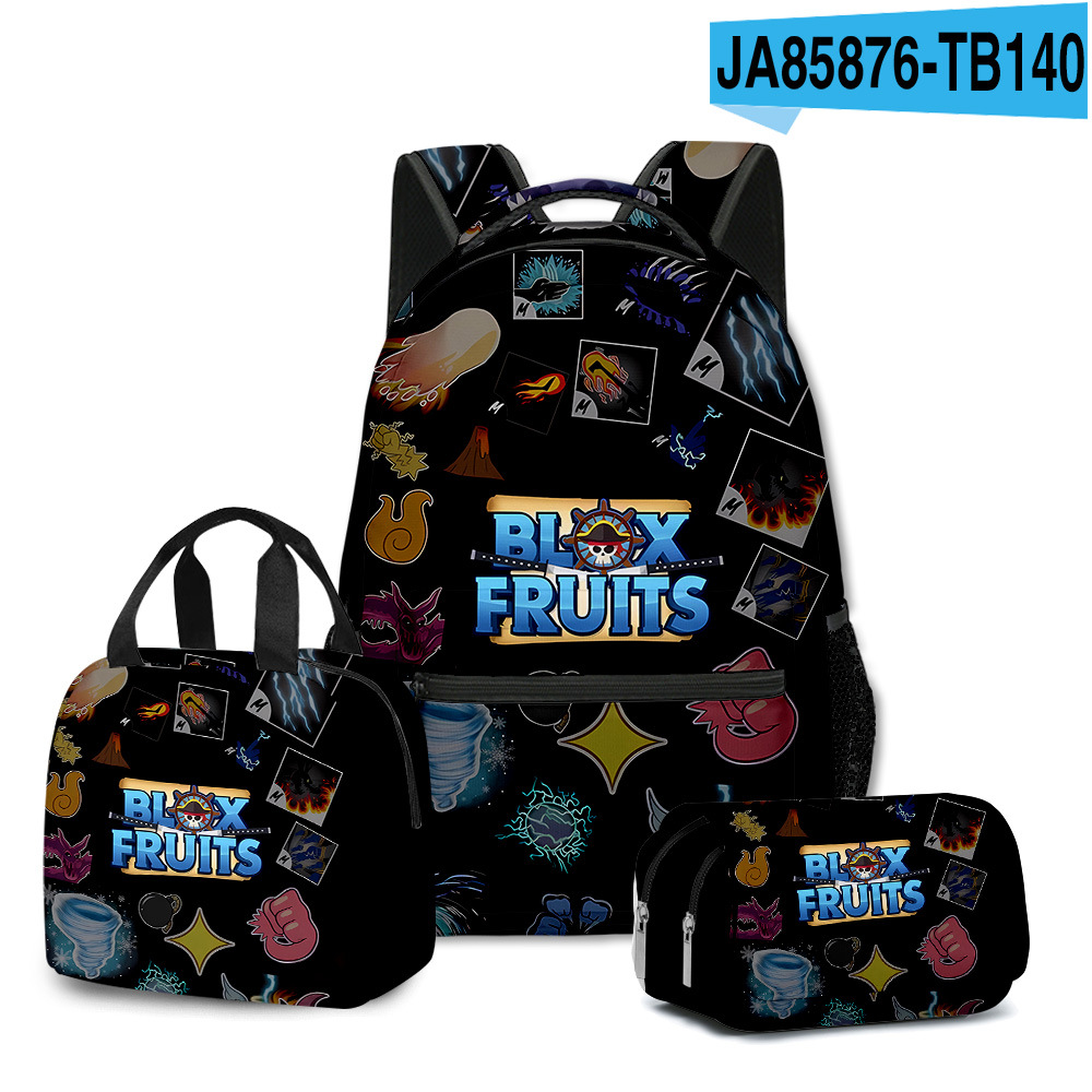 3D new ROBLOX game blox fruits schoolbag backpack for primary and secondary school students lunch bag pencil case three-piece set. 