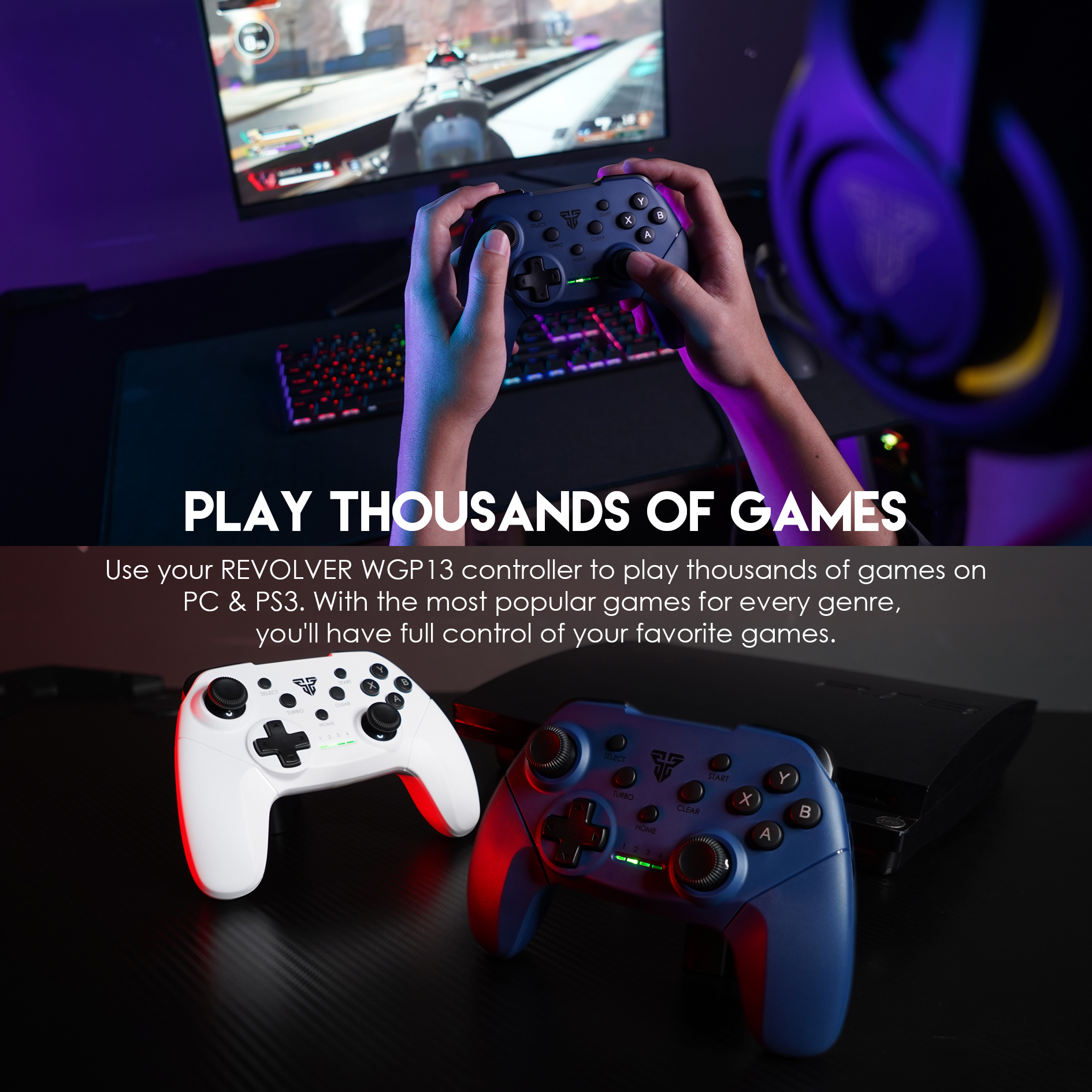 FANTECH WGP13 2.4G Wireless Gamepad For Windows PC,PS3 Turbo Vibration Control Joystick. 