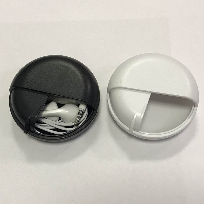 Plastic Earphone Organizer Cute Cartoon Headphone Container Rotating Cover Round Earphone Wire Box Data Line Cables Storage Case. 