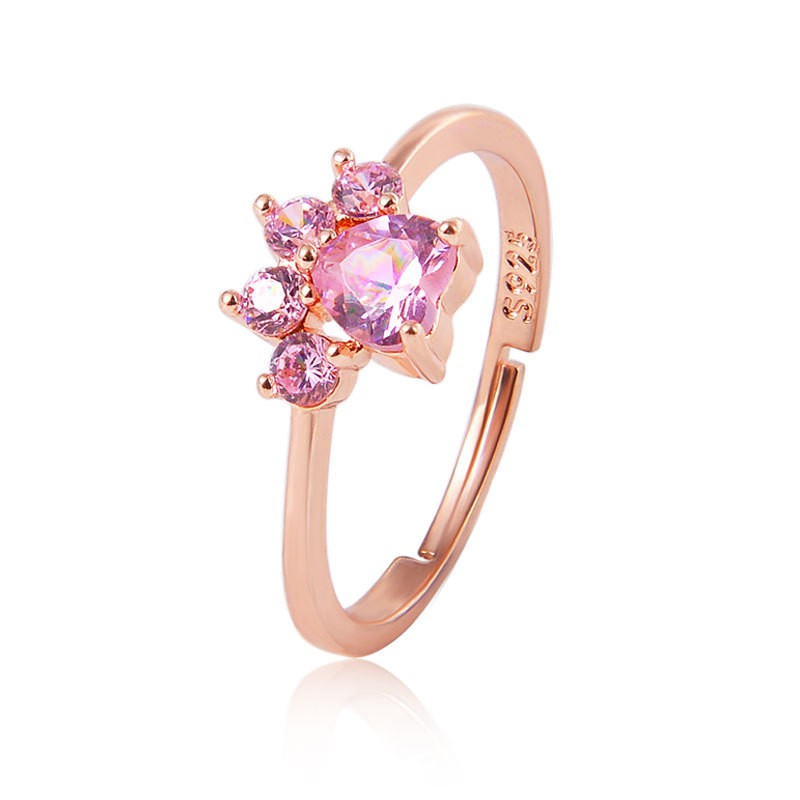Cute Claw Opening Rings for Girls Adjust Crystal Pink Color