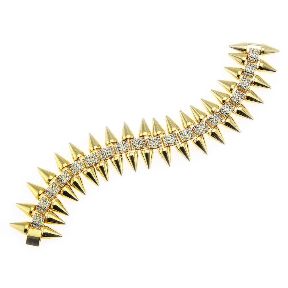European and American hip-hop rappers men's bracelets motorcycle bicycles bracelets with pointed tapered diamonds performance props accessories. 