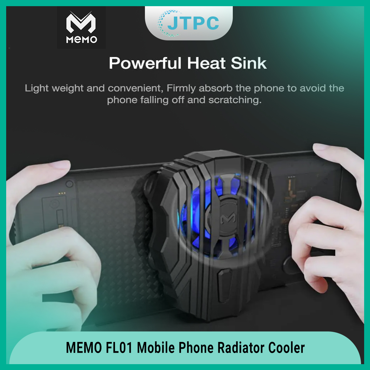 Memo FL01 Mobile Phone Radiator Cold Mobile Phone Cooler Controller Led Light Cooling Fan - Black. 