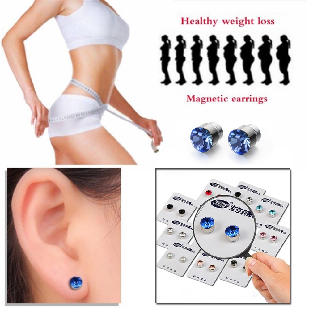 1 Pair Slimming Patch Loss Weight Lazy Paste Crystal Ear Studs Stimulating Acupoints Magnetic Earrings for Women. 