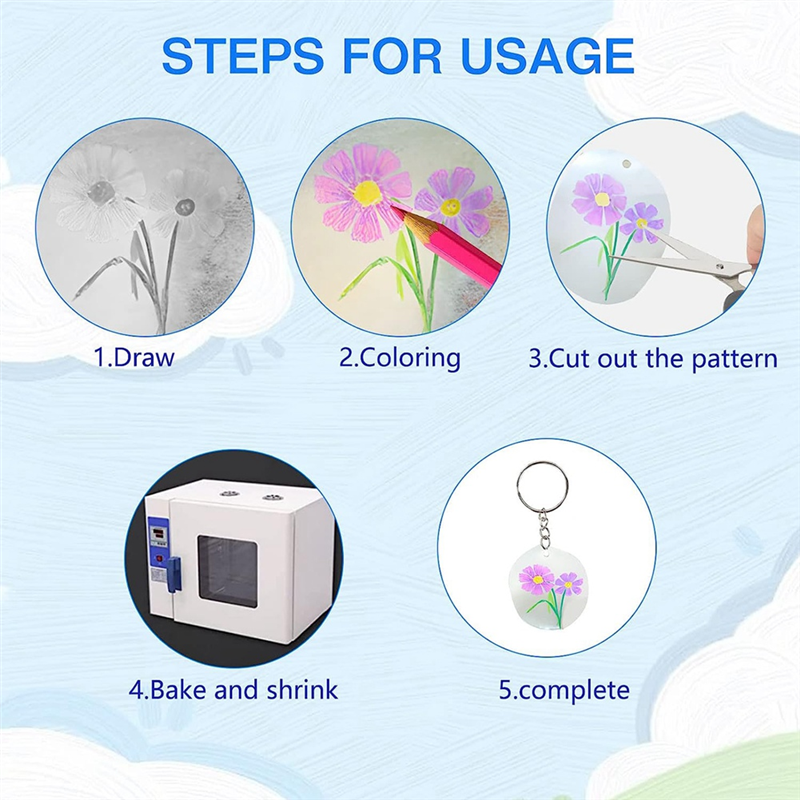 Shrink Plastic Sheet Sheets Shrinky Dink Paper Kit with Clear Heat Shrinky Art Film Dinks Paper Keychains Replacement Parts. 