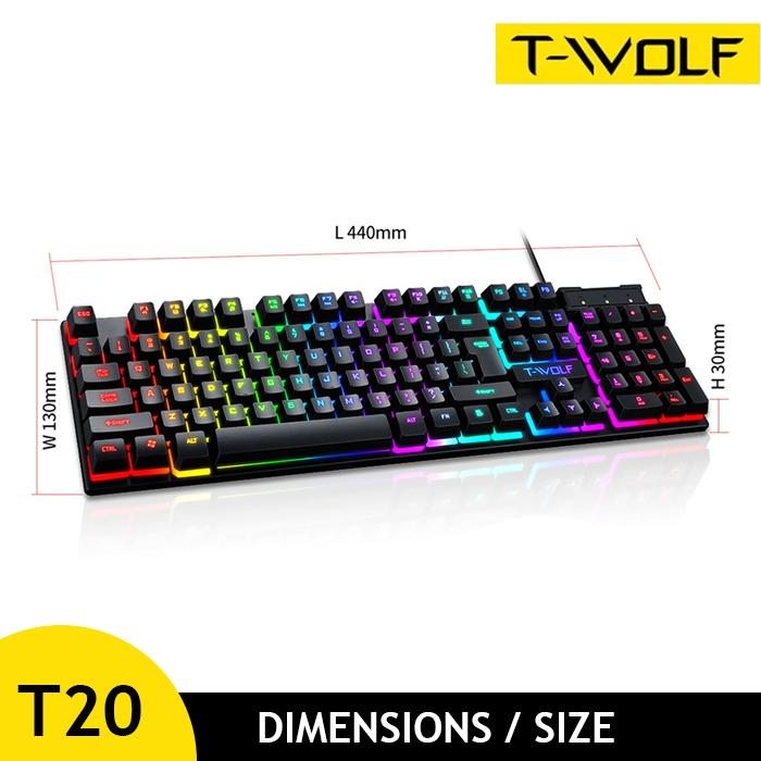 RGB Gaming Keyboard TWolf T20 Wired Semi Mechanical Membrane Keyboard With Mechanical Look And Feel RGB backlit keycaps full size keyboard. 