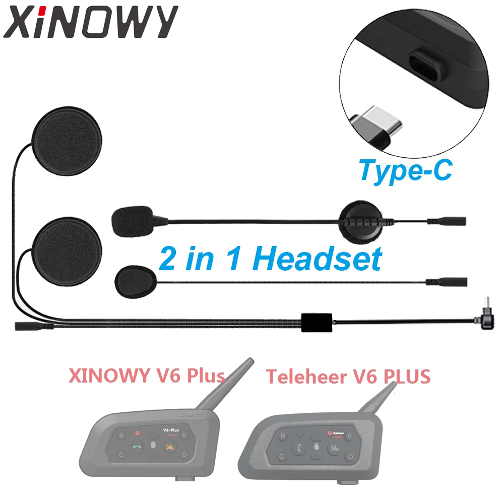 Type-C Earphone Speaker Accessories Dual Microphone For Teleheer V6 plus T6 XINOWY V6 Plus Motorcycle Helmet Bluetooth Intercom