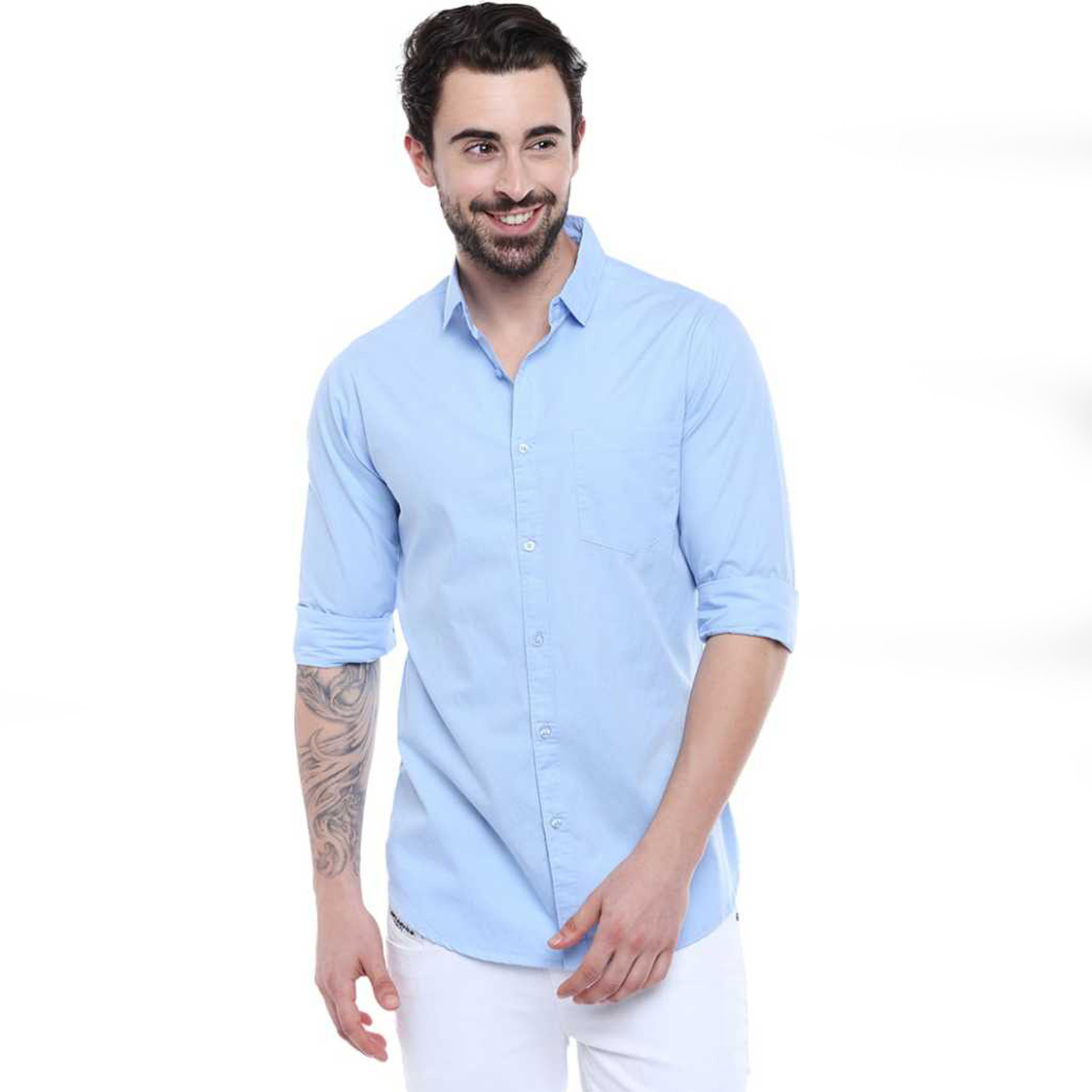 Light Blue Cotton Casual Shirt for Men 