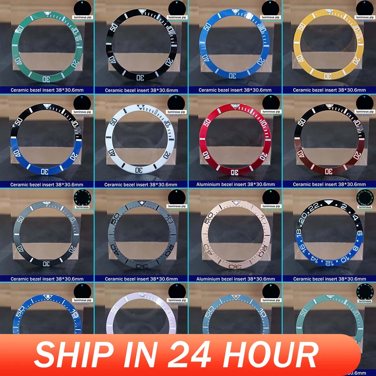 Sloping 38mm*30.6mm Ceramic Bezel GMT and Diving watch Insert For 40mm Mens Watch Replace Watch Face Watch Bezel Inserts