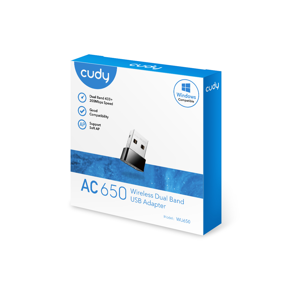 Cudy WU650 650Mbps Wi-Fi Dual Band USB Adapter - Built in 2dBi Antenna - Compact Design - Supports Windows 10, 8.1, 8, 7, XP - Black. 