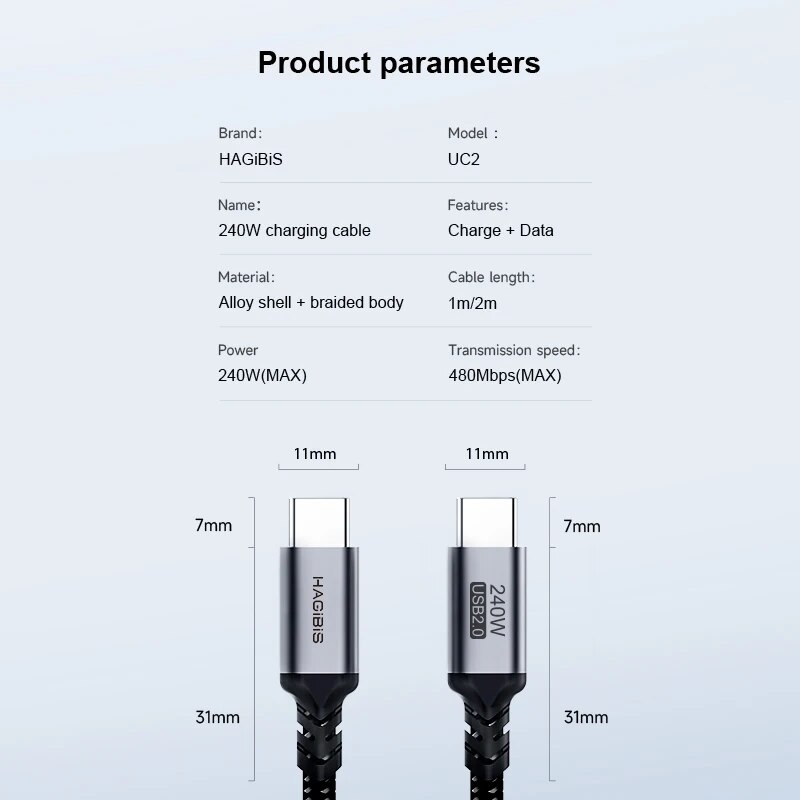 Hagibis 240W USB Type C Cable PD 3.1 Fast Charging Type C to Type C line for MacBook Pro Air PS4/5 iPhone 15 Switch iPad Samsung. 