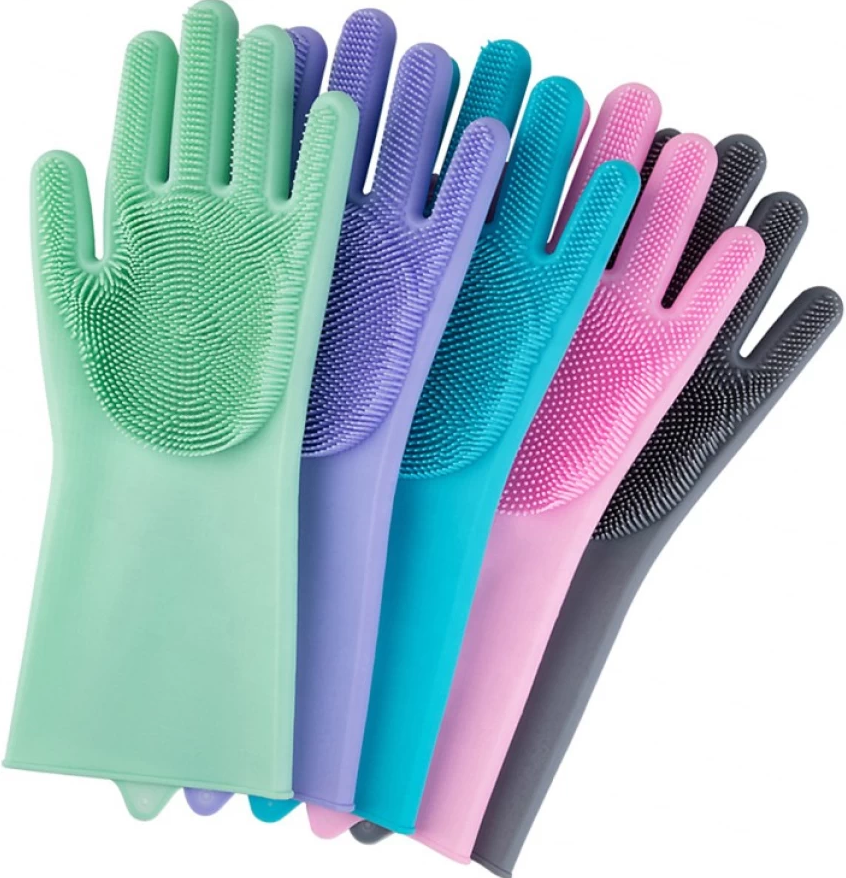 2 Piece Silicone Dish washing Kitchen Hand Safety Gloves - Multicolor 2 Piece Set - Hand Gloves. 