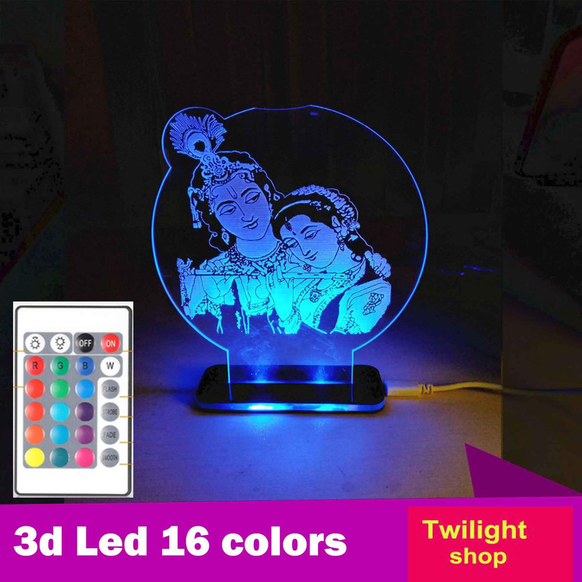 Radha Krishna Shiv Ganesh Ma Kali Hindu 3D led Religious Light with remote - Table Lamp