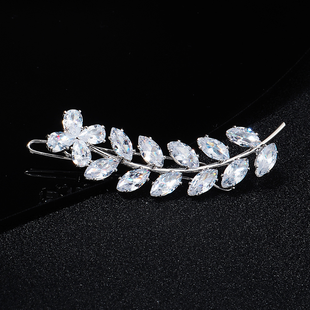 Fashion Barrette Cubic Zirconia Leaf Hair Clips for Women Accessories Bridal Wedding Hair Jewelry Party Bride Headpiece