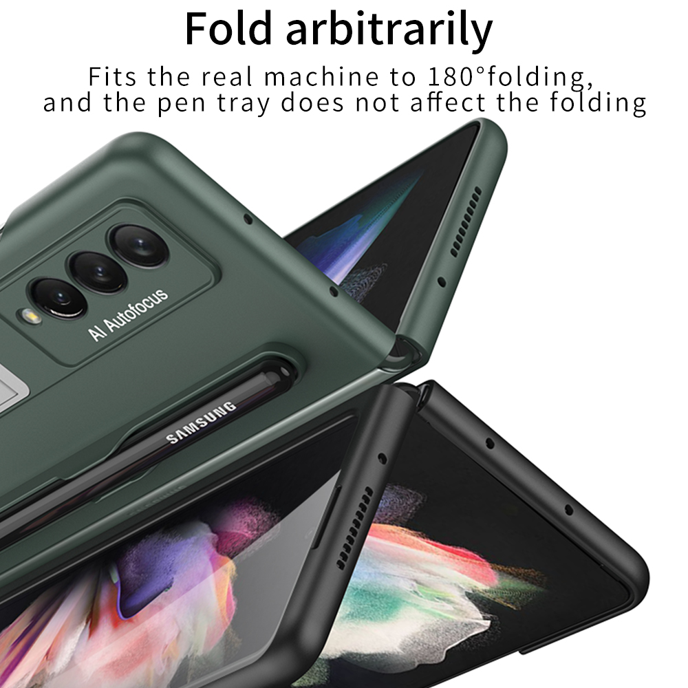 Biruiqu For Samsung Galaxy Z Fold 3 Case with S-Pen Pocket Protective Case with Built-in Magnetic Kickstand PC Shockproof Cover. 
