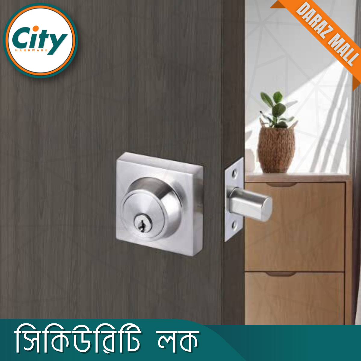 Square Deadbolt Security Lock One Side Key One Side Knob Door Lock. 