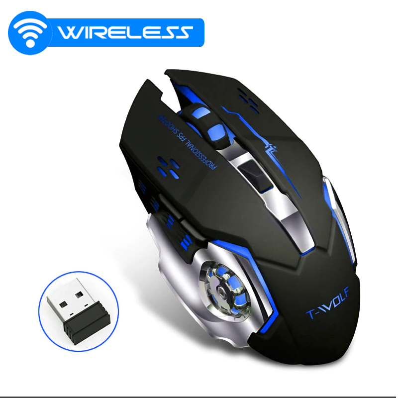 Wireless Mouse With RGB Light Rechargeable Wireless Gaming Mouse T-Wolf Q13 Computer Mouse Laptop PC OTG Gaming Design Modern Wireless Mouse In BD. 