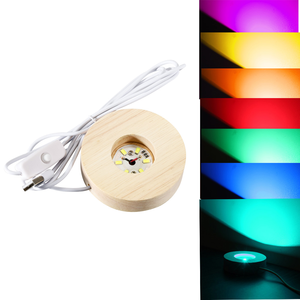 Resin Art Display Round Wood Colorful LED Light Wooden Night Lamp Base Stand For DIY Epoxy Resin Mold Display Base Home Decor