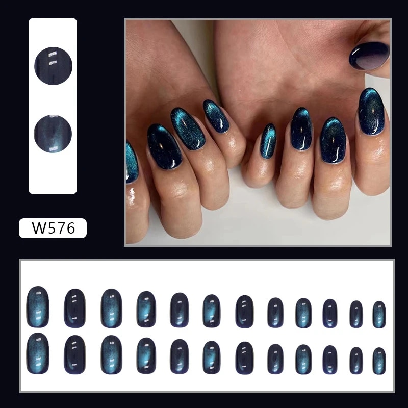 Cat Eye Nail Nails 3D Short Nails Set Press On Manicure Artificial Nail Tips Elegant Flase Nails Fingernails. 