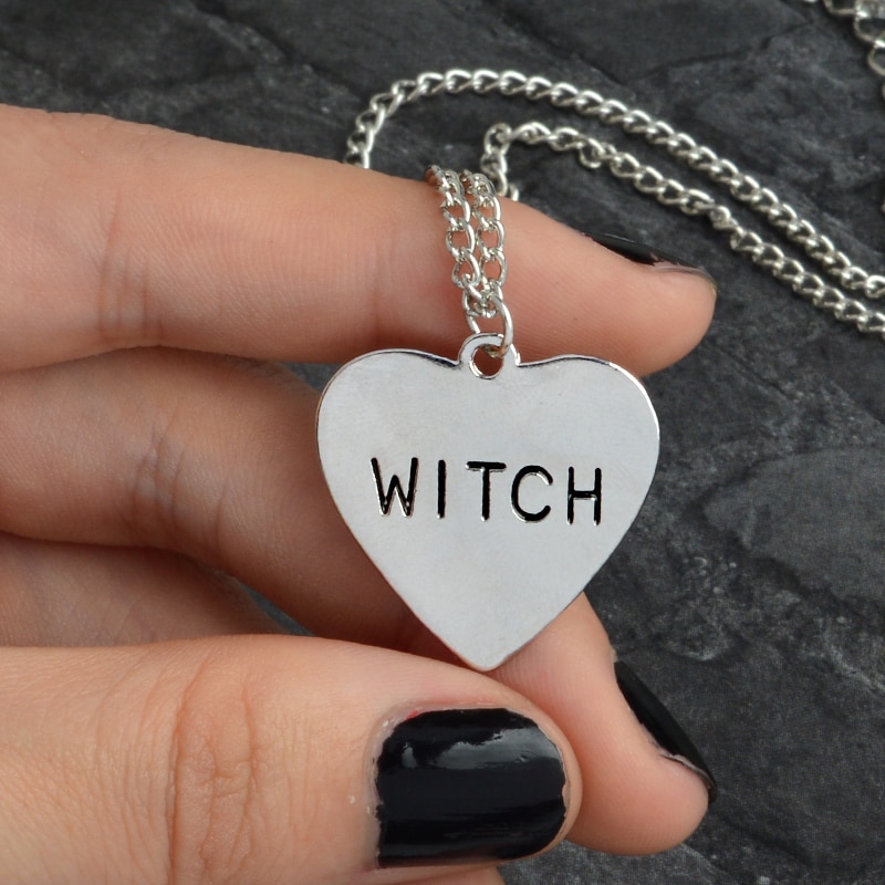 【VisioN Shop】Support Custom Witch necklace Heart Engraved Gothic Wiccan Halloween jewelry Necklace Gift for witches. 