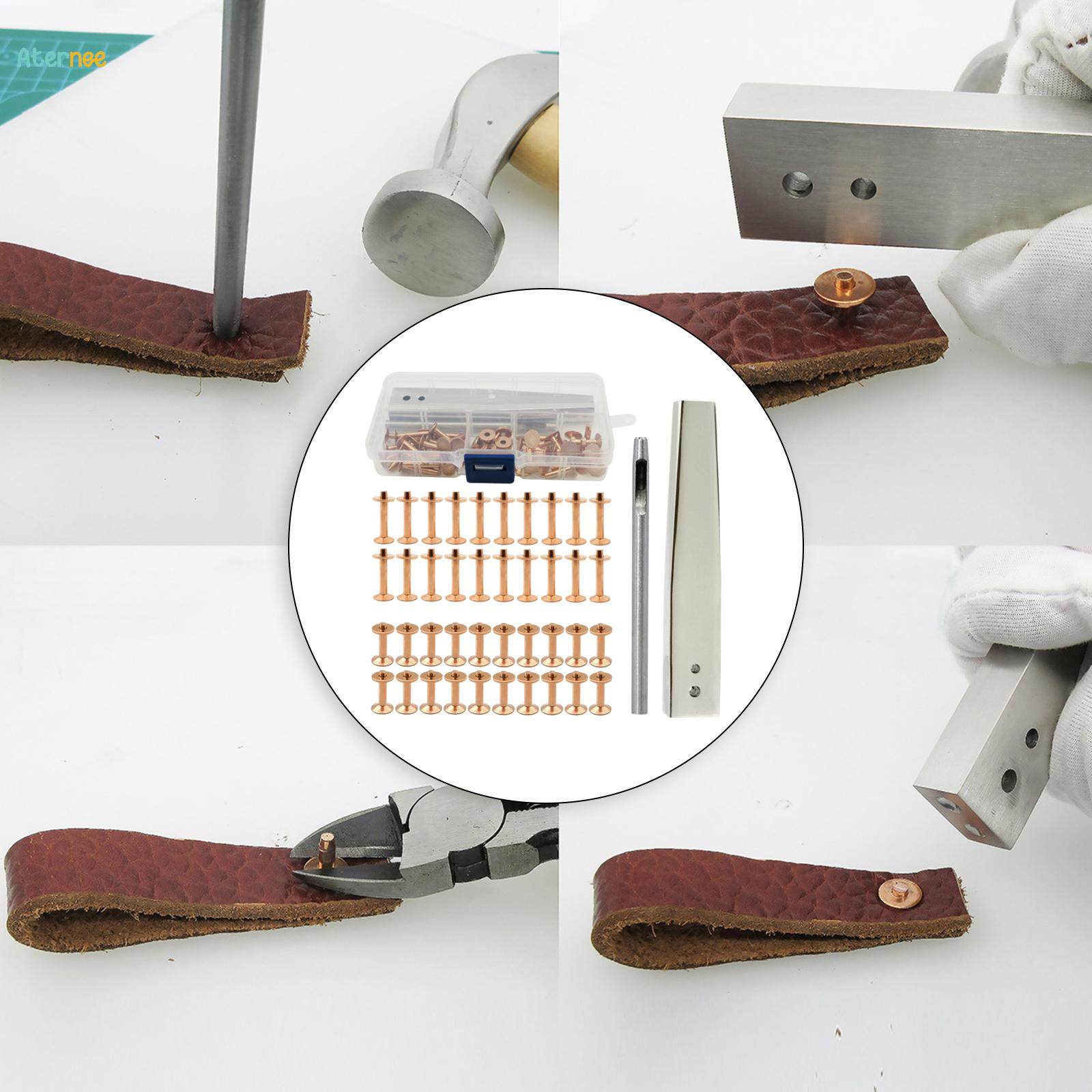 Leather Rivet Copper Rivets with Setting Tool Metal Studs Leather Crafting Double Cap Rivets Leather Crafting Tool for DIY Leather Craft. 