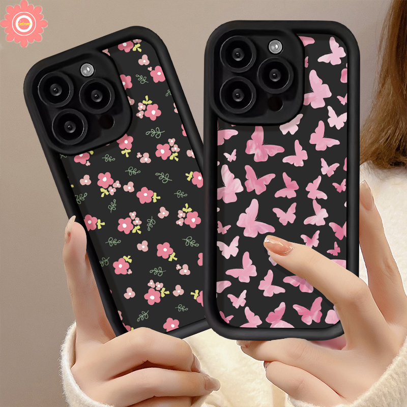Dreamy Fresh Pink Floret Butterfly Soft Case For Realme 11 9i 8i 5i 6i 5s 7i C15 C25 C35 C53 C30 C51 C17 C21 C12 C11 C25Y C33 C20 C55 C31 C21Y C20A Narzo 50 N53 Vintage Flower Cover. 