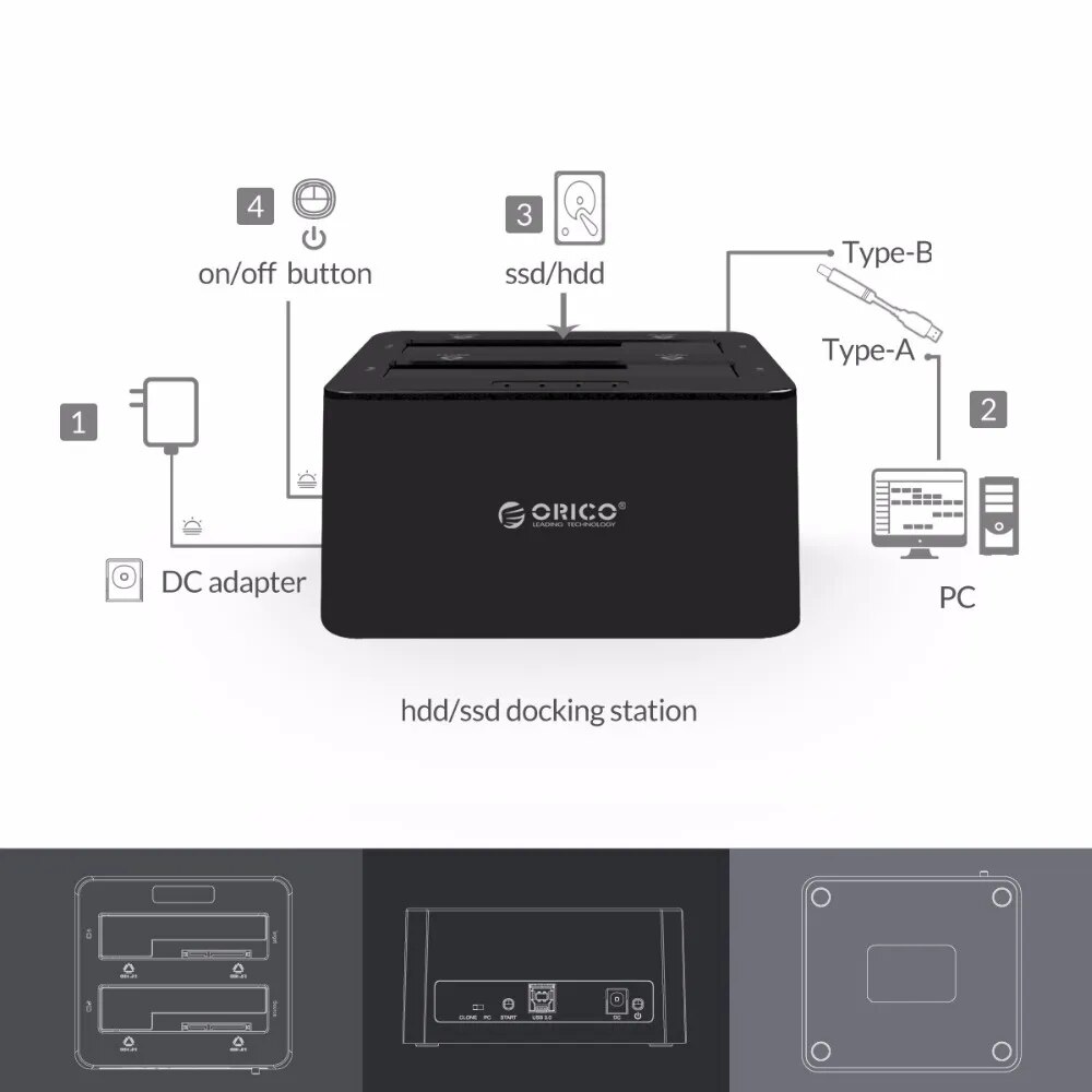 ORICO SATA to USB 3.0 Multi Hard Drive Docking Station with Offline Clone 2 Bay HDD Docking Station for 2.5/3.5 inch HDD SSD. 