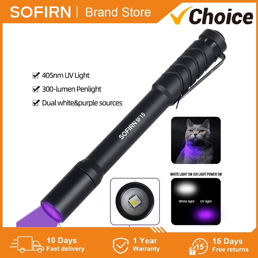 Sofirn sf15 300lm UV LED flashlight rechargeable AAA powerful pen flashlights durable led waterproof IP68 lightweight portable