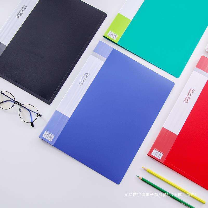 A4 file folder, multi-layer pagination insert bag, student use 60/100 page transparent music clip storage book. 