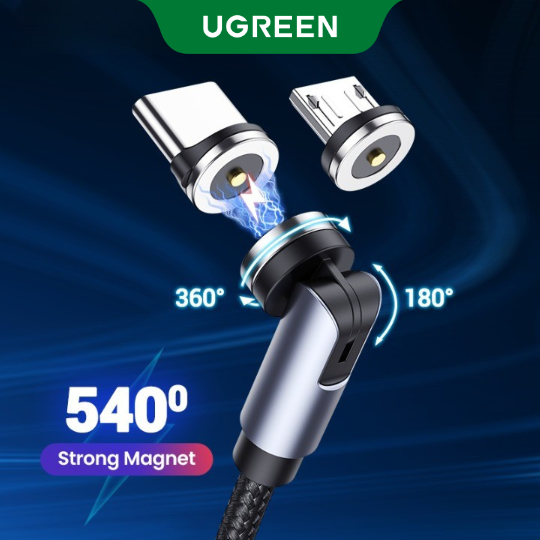 UGREEN USB Magnetic Charging Cable 360 Degree Rotating Right Angled Fast Charging Micro USB Type C Phone Charger Data Cable for Android Phone Samsung Xiaomi Huawei Google